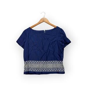 Vintage Lampl 1940s/50s Blue & White Design Top Blouse Flattering Deco Core M